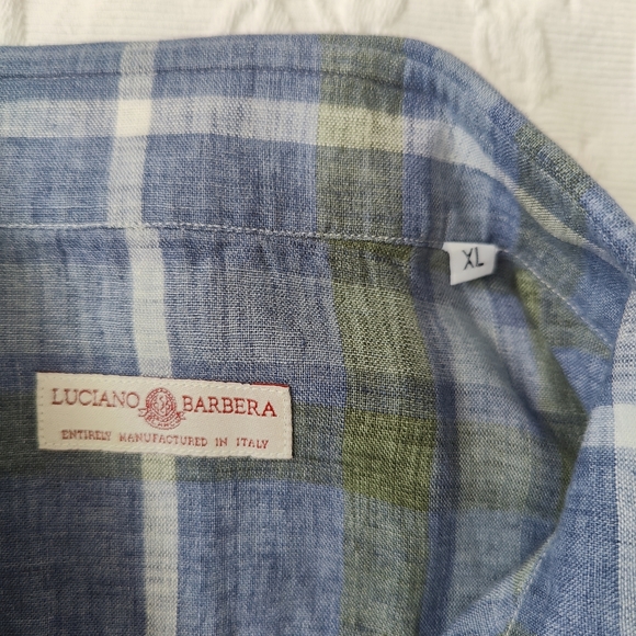 Luciano Barbera Italian Made Linen Button Down Shirt. XL. Plaid. - Picture 3 of 7